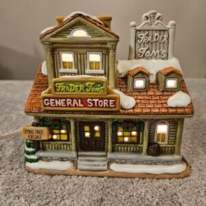 Vintage 1987 Lefton Colonial Village Trader Joe's General Store Lighted Building